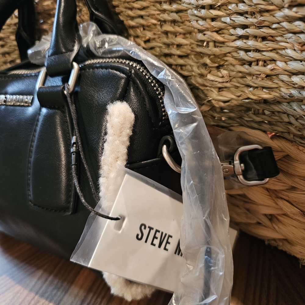 NWT Steve Madden Mini Sherpa & Leather Satchel Crossbody - Picture 4 of 6